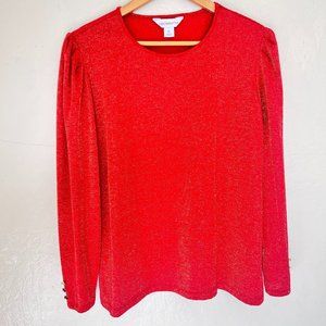 Liz Claiborne Red Gold Sparkly Long Sleeve Shirt Size PL